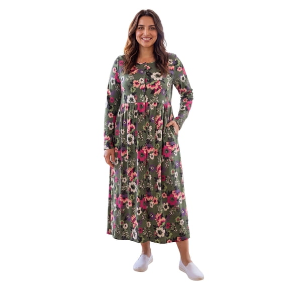 Woman Within Plus Size Long-Sleeve Button-Front Knit Dress