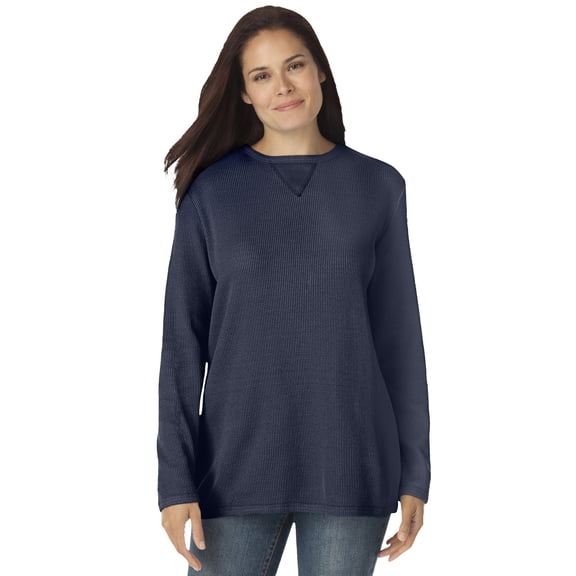 Woman Within Plus Size Long-Sleeve Crewneck Soft Waffle Knit Thermal Shirt