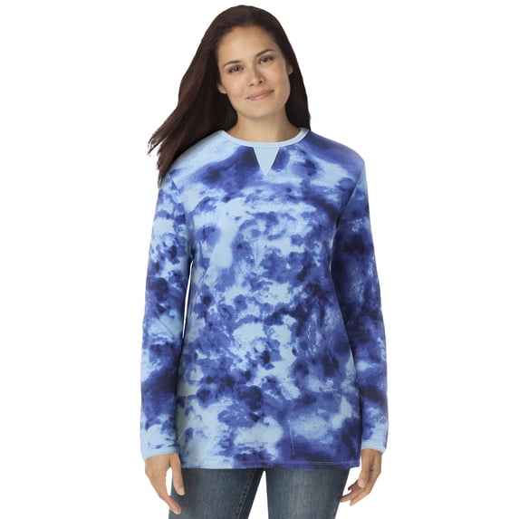 Woman Within Plus Size Long-Sleeve Crewneck Soft Waffle Knit Thermal Shirt