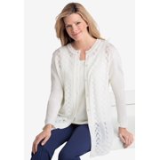 Woman Within Plus Size Long-Sleeve Pointelle Cardigan Sweater