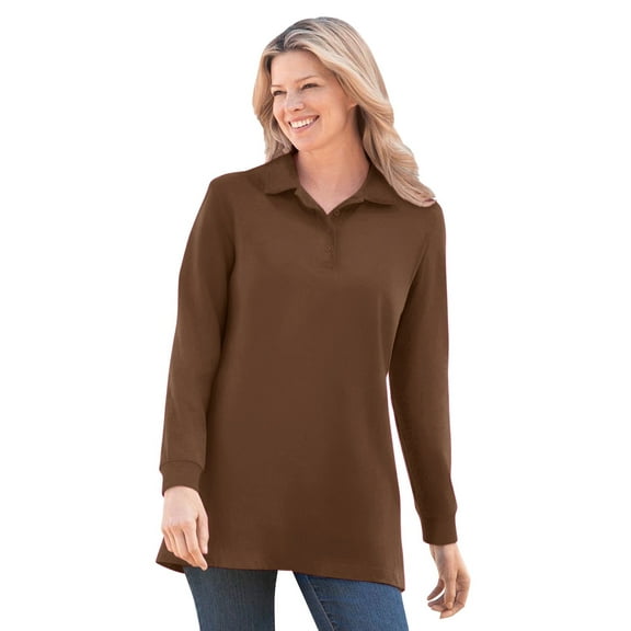 Woman Within Plus Size Long-Sleeve Polo Shirt