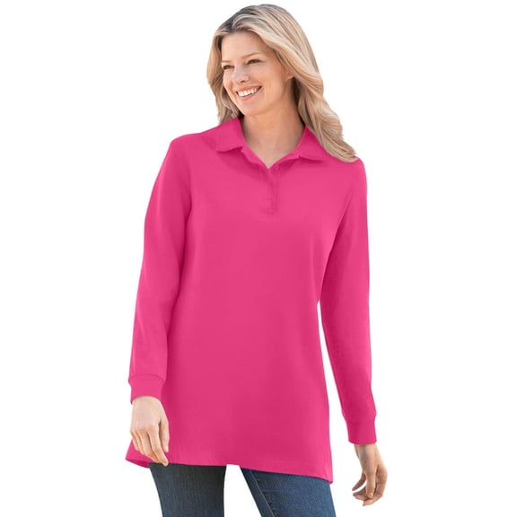 Woman Within Plus Size Long-Sleeve Polo Shirt