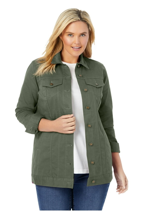 Plus Size Long Stretch Denim Jacket Oversized Jean Jacket