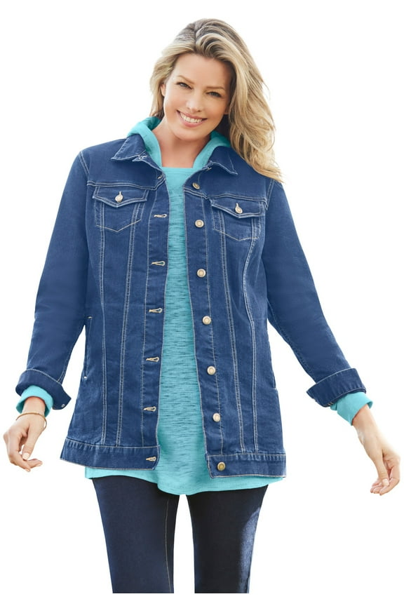 Plus Size Long Stretch Denim Jacket Oversized Jean Jacket