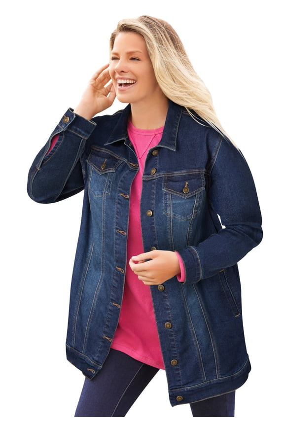 Plus Size Long Stretch Denim Jacket Oversized Jean Jacket