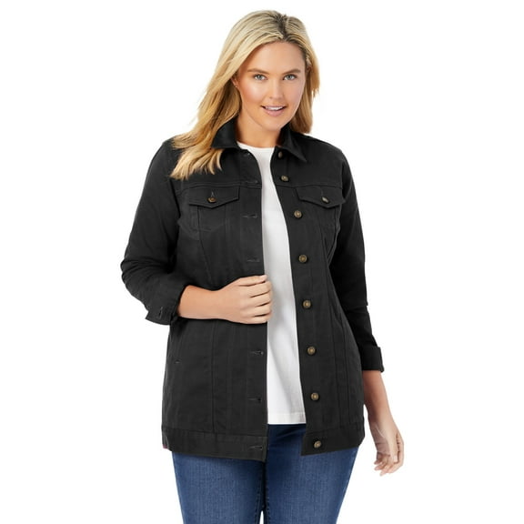 Woman Within Plus Size Long Stretch Denim Jacket Oversized Jean Jacket