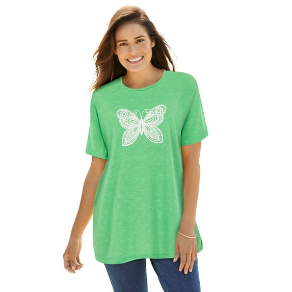 Woman Within Plus Size Marled Cuffed-Sleeve Tee