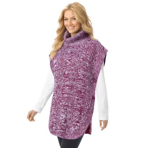 Woman Within Plus Size Marled Knit Cowl Neck Poncho Sweater