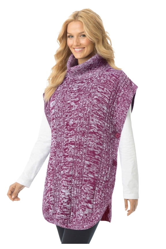 Plus Size Marled Knit Cowl Neck Poncho Sweater