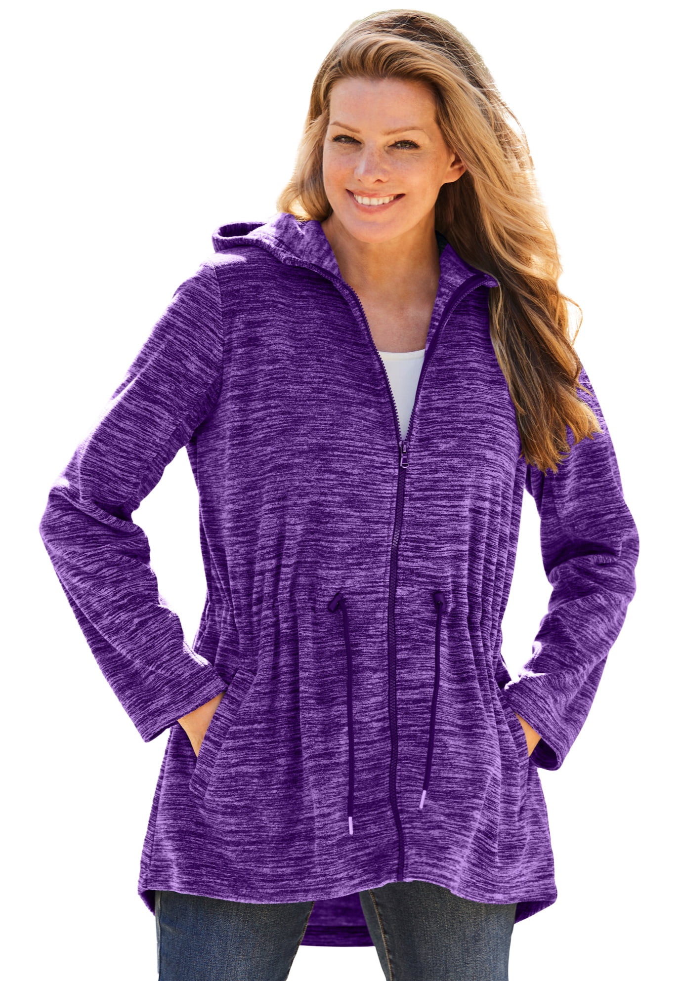 Woman Within Plus Size Microfleece Anorak Jacket Oversized Fleece Zip