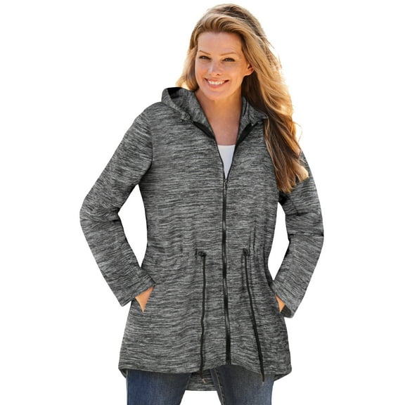 Woman Within Plus Size Microfleece Anorak Jacket Oversized Fleece Zip-Up Jacket