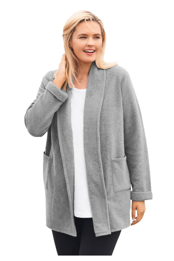 Plus Size Microfleece Cardigan Shawl Collar Oversized Long Open Jacket
