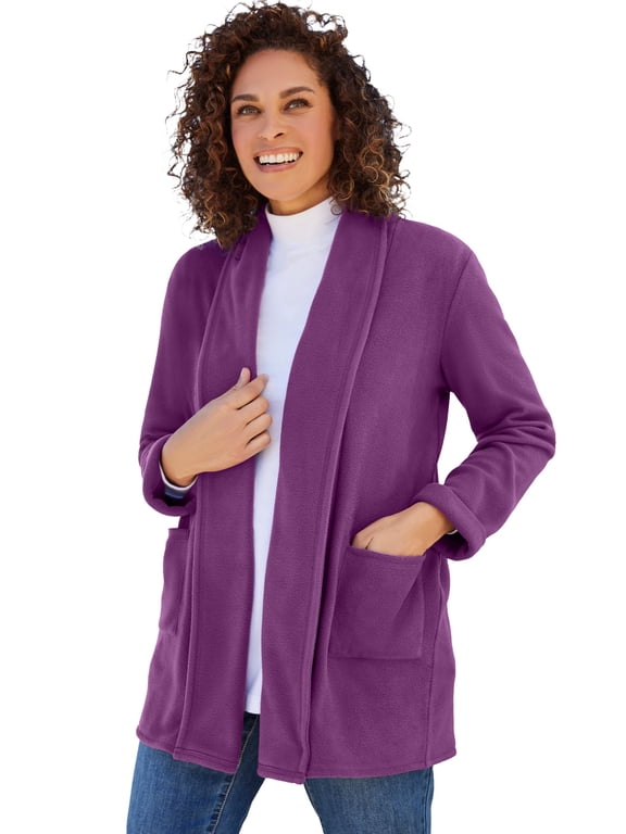 Microfleece Cardigan Shawl Collar Oversized Long Open Jacket