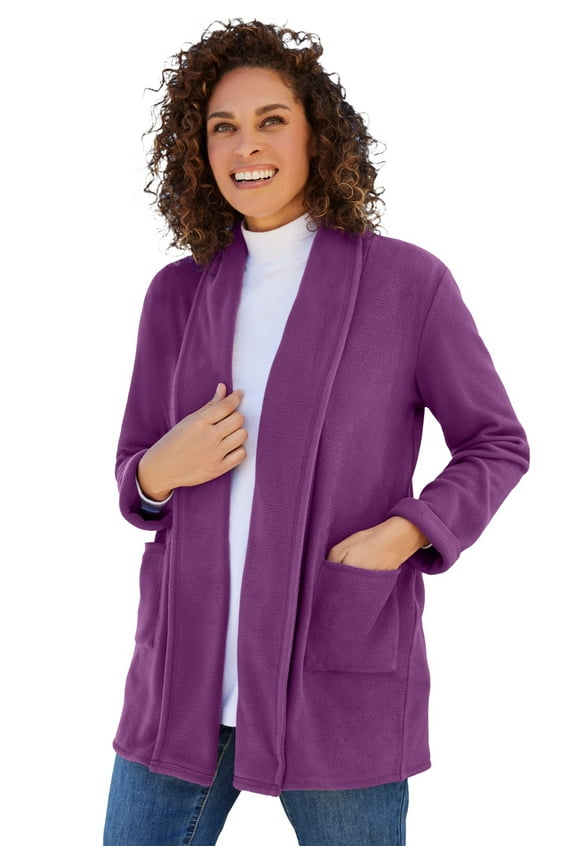 Plus Size Microfleece Cardigan Shawl Collar Oversized Long Open Jacket
