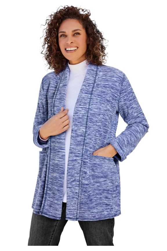 Plus Size Microfleece Cardigan Shawl Collar Oversized Long Open Jacket
