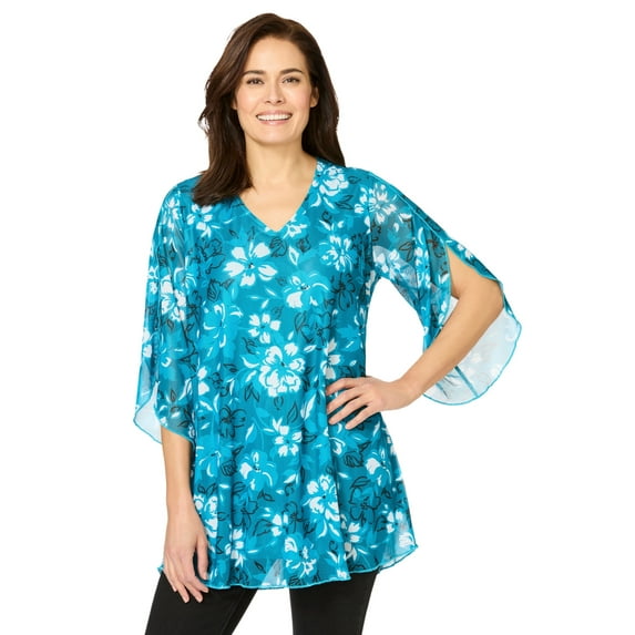 Woman Within Plus Size Miracle Mesh Tulip Three-Quarter Sleeve Tunic