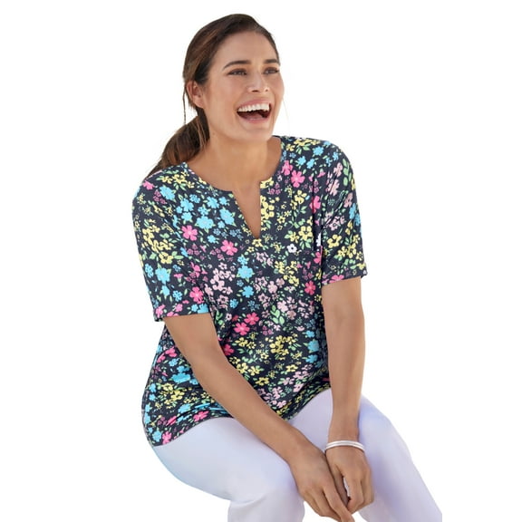 Woman Within Plus Size Notch-Neck Pocket Tee