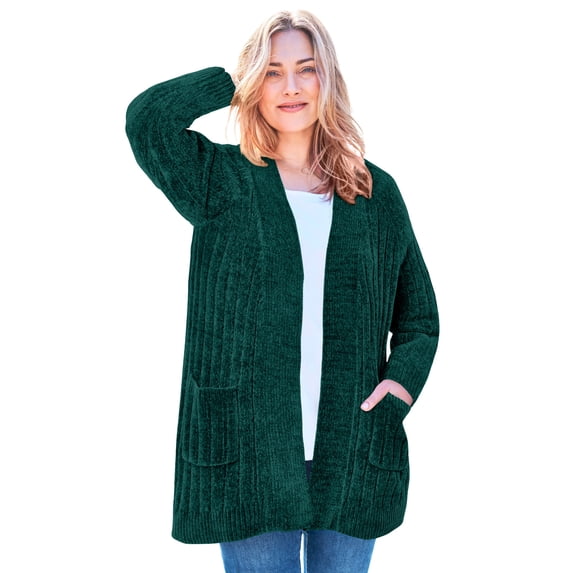 Woman Within Plus Size Open Front Chenille Cardigan Sweater