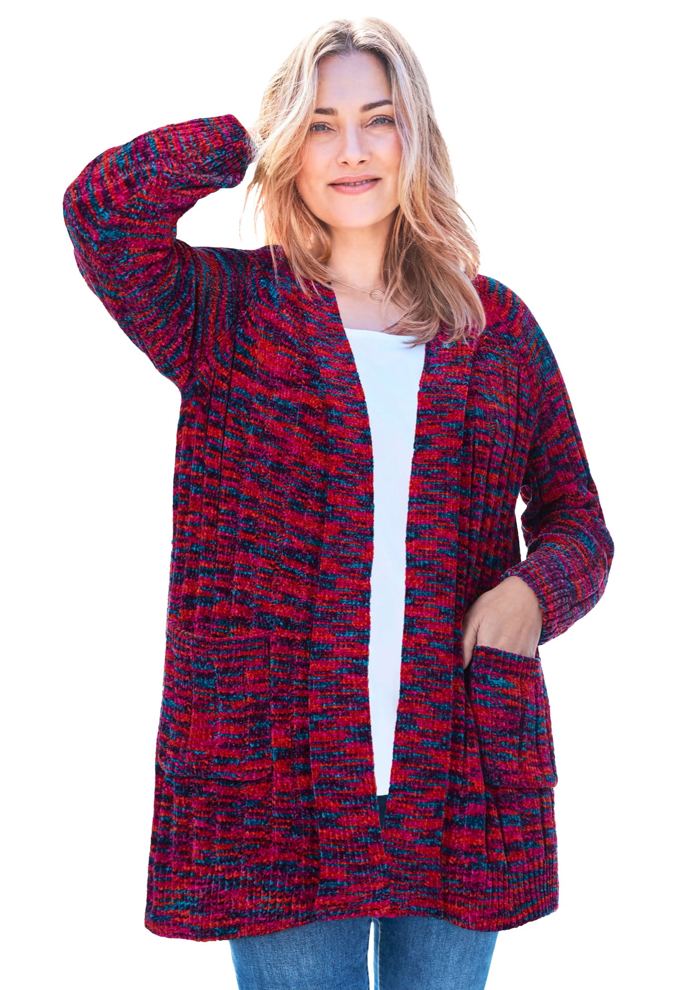 Plus Size Open Front Chenille Cardigan Sweater