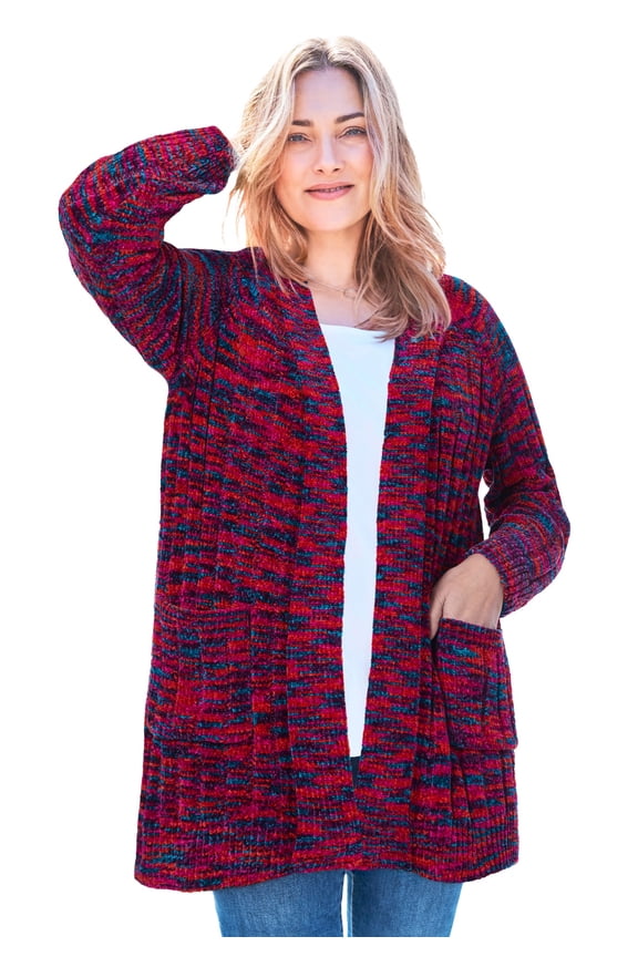 Plus Size Open Front Chenille Cardigan Sweater