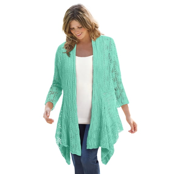 Woman Within Plus Size Open Front Pointelle Cardigan Sweater