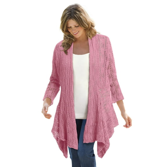 Woman Within Plus Size Open Front Pointelle Cardigan Sweater