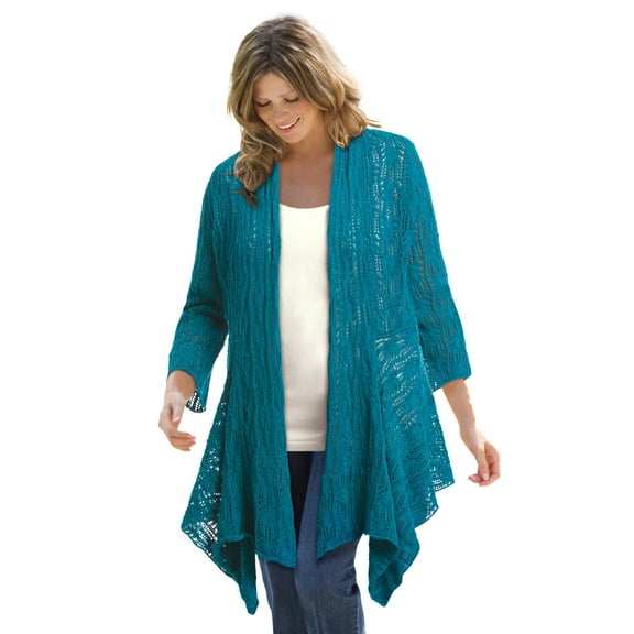 Woman Within Plus Size Open Front Pointelle Cardigan Sweater
