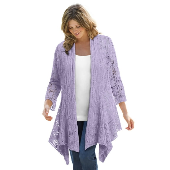 Woman Within Plus Size Open Front Pointelle Cardigan Sweater