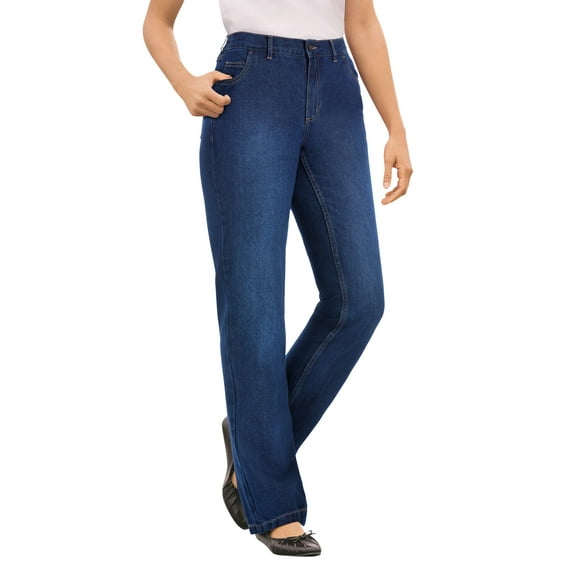 Woman Within Plus Size Perfect Back-Elastic Gap-Free Straight-Leg Cotton Jeans