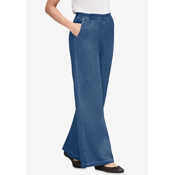 Woman Within Plus Size Perfect Elastic-Waist Wide-Leg All-Cotton Pull-On Denim Jeans
