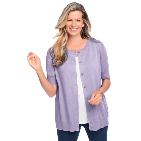 Woman Within Plus Size Perfect Elbow-Length Sleeve Cardigan Sweater