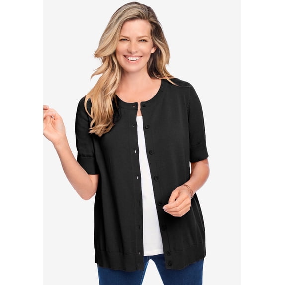 Woman Within Plus Size Perfect Elbow-Length Sleeve Cardigan Sweater