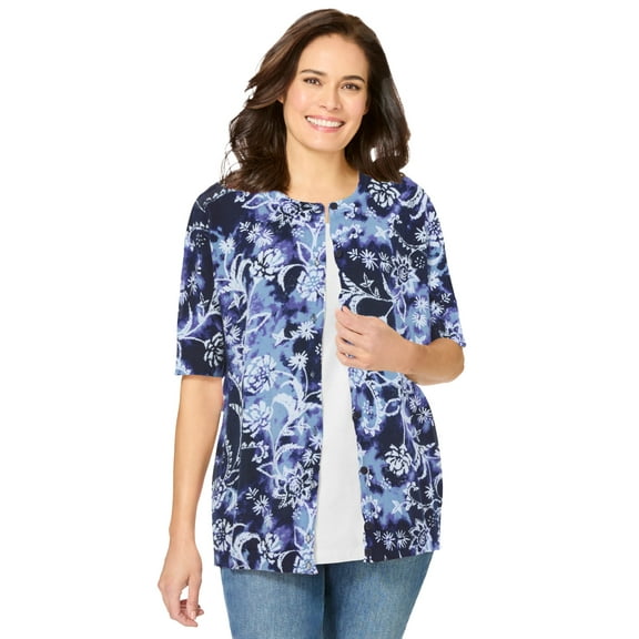 Woman Within Plus Size Perfect Elbow-Length Sleeve Cardigan Sweater