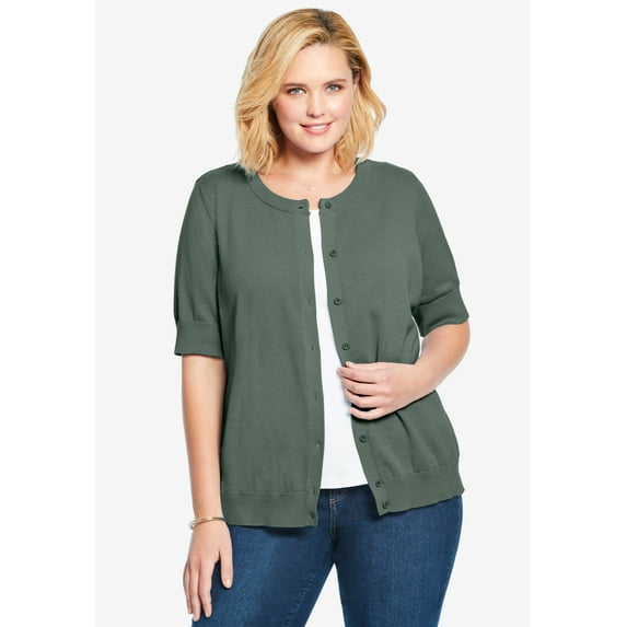 Woman Within Plus Size Perfect Elbow-Length Sleeve Cardigan