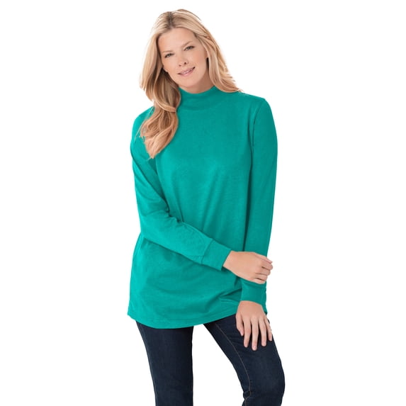 Woman Within Plus Size Perfect Long-Sleeve Mockneck Tee (Petite Available)