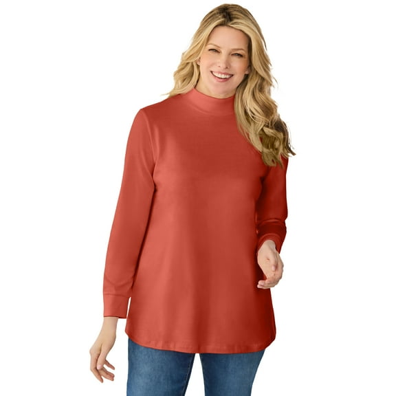 Woman Within Plus Size Perfect Long-Sleeve Mockneck Tee (Petite Available)