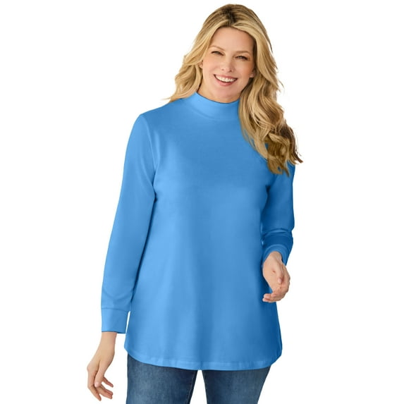 Woman Within Plus Size Perfect Long-Sleeve Mockneck Tee (Petite Available)