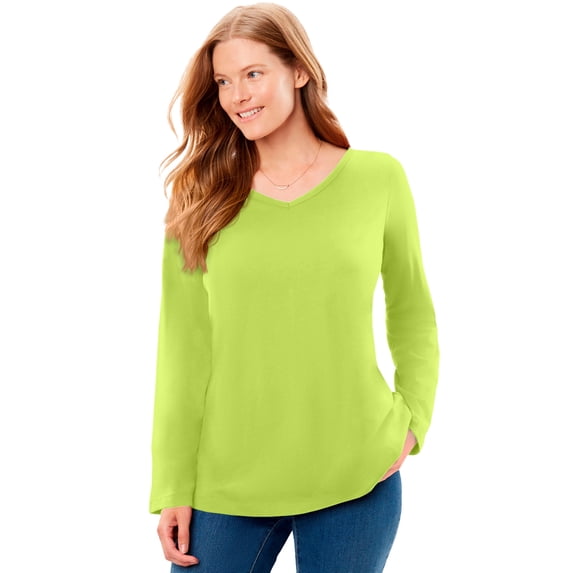 Woman Within Plus Size Perfect Long-Sleeve V-Neck Tee