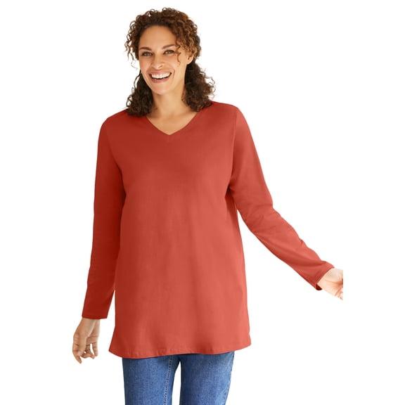 Woman Within Plus Size Perfect Long-Sleeve V-Neck Tunic