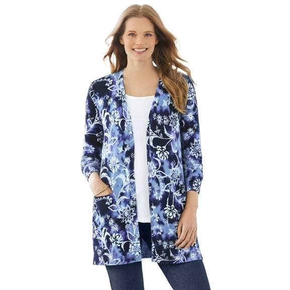 Woman Within Plus Size Perfect Longer-Length Cotton Cardigan Sweater