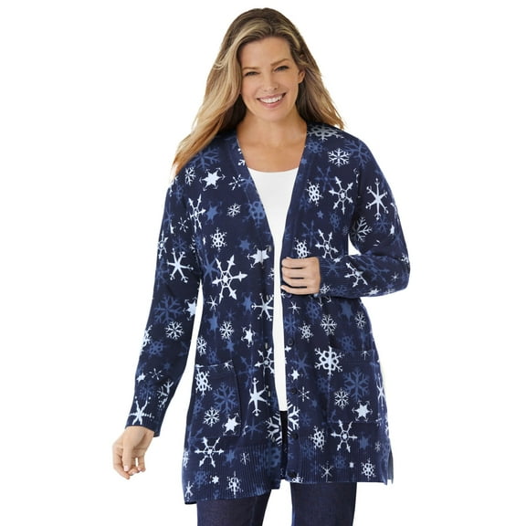 Woman Within Plus Size Perfect Longer-Length Cotton Cardigan Sweater