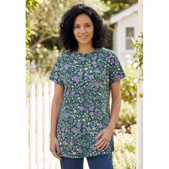 Woman Within Plus Size Perfect Printed Crewneck Tunic