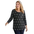 thumbnail image 1 of Woman Within Plus Size Perfect Printed Long-Sleeve Henley Tee, 1 of 1