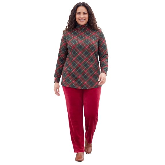 Woman Within Plus Size Perfect Printed Long-Sleeve Turtleneck Tee