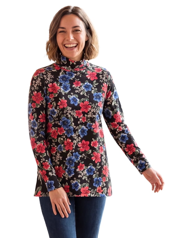 Plus Size Perfect Printed Long-Sleeve Turtleneck Tee