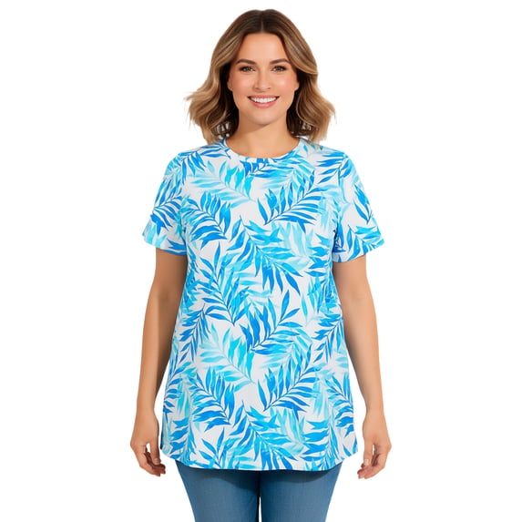 Woman Within Plus Size Perfect Printed Short-Sleeve Crewneck Tee