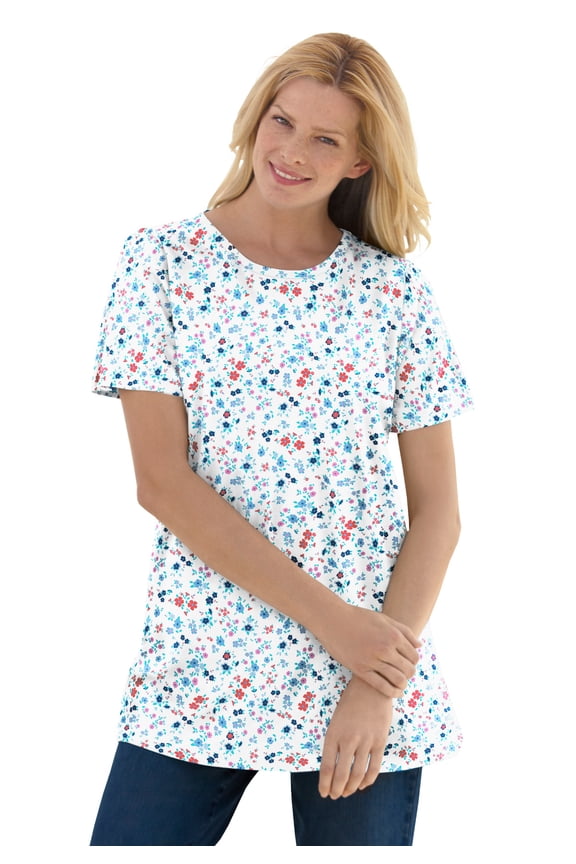 Plus Size Perfect Printed Short-Sleeve Crewneck Tee