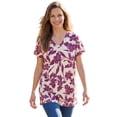 thumbnail image 1 of Woman Within Plus Size Perfect Printed Short-Sleeve Shirred V-Neck Tunic, 1 of 6