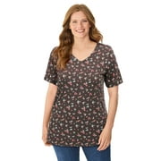 WOMAN WITHIN Plus Size Perfect Printed Short-Sleeve V-Neck Tee