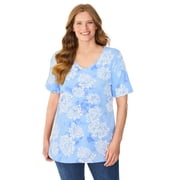 WOMAN WITHIN Plus Size Perfect Printed Short-Sleeve V-Neck Tee